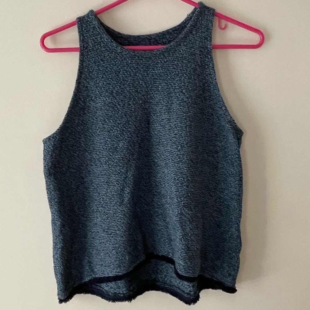 Knit tank top with fringe detail